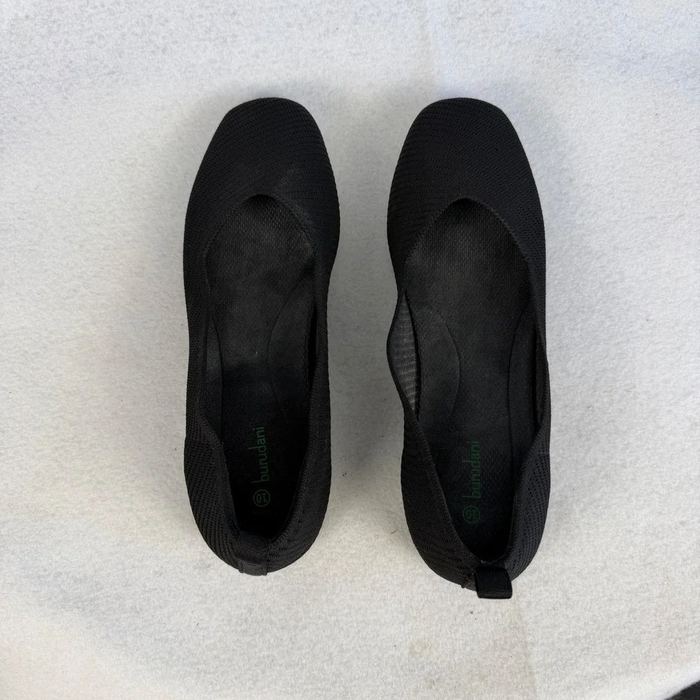 Burudani Black Knit‎ Square Toe Ballet Flats Womens US 10 UK 8 Casual Office